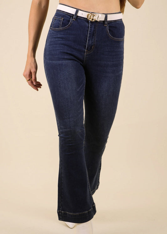 Contrast Seam Flared Jeans