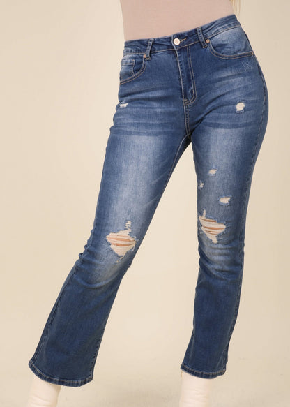 High Waist Distressed Flared Jeans