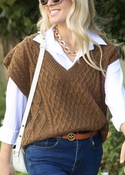 V Neck Cable Knit Oversized Sweatervest