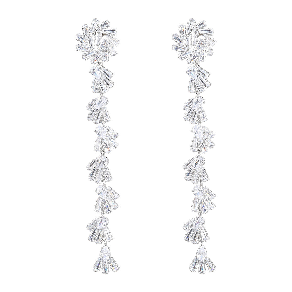 Fancy Crystal Embellished Straight Droop Earrings