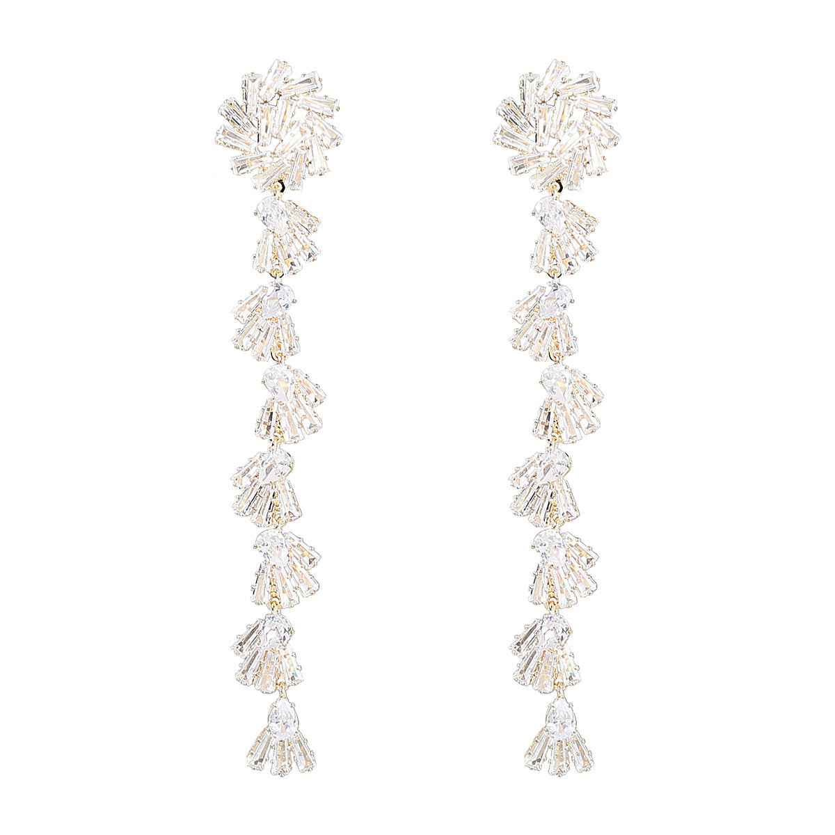 Fancy Crystal Embellished Straight Droop Earrings