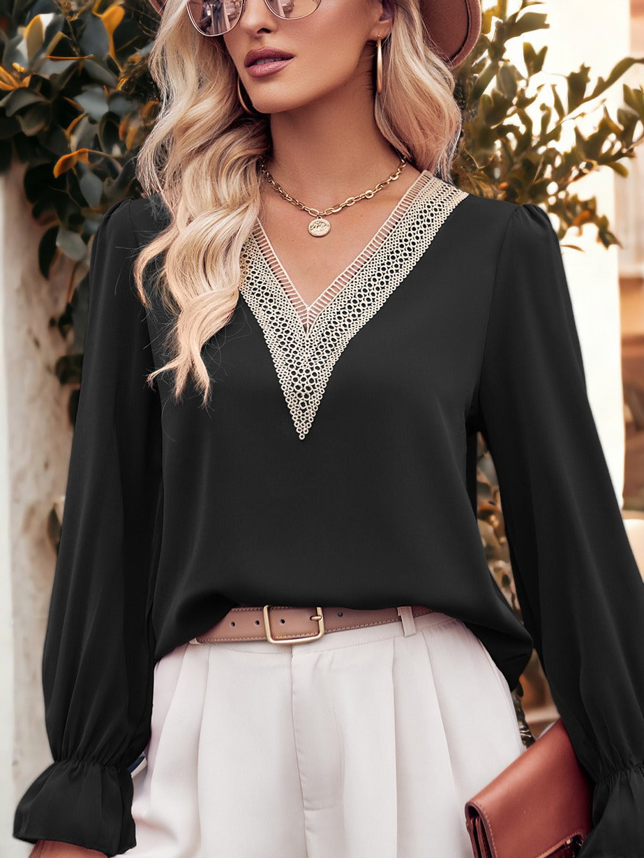 Lace Design V Neck Top