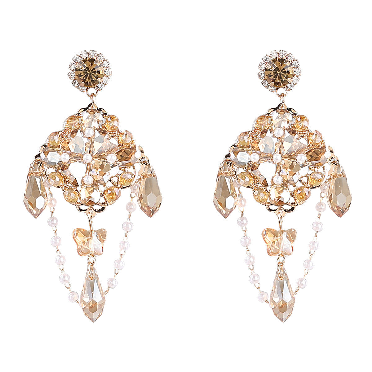 Large Crystal Dreamcatcher Drop Earrings