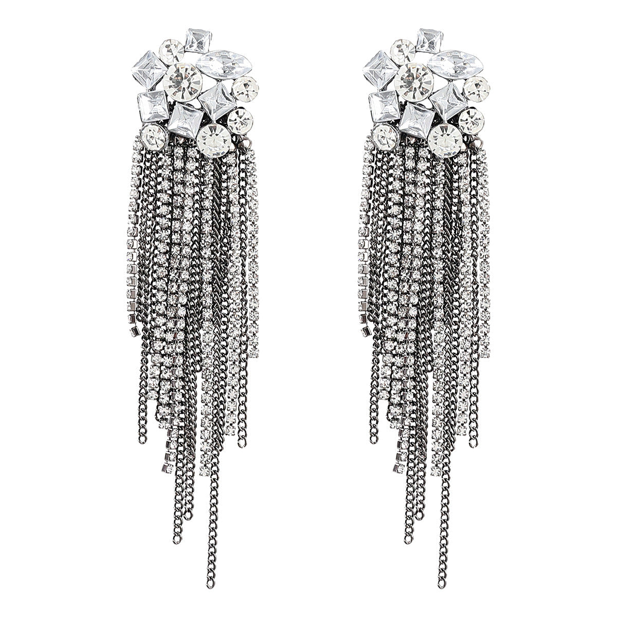 Fancy Crystal Embellished Chain Dangle Earrings