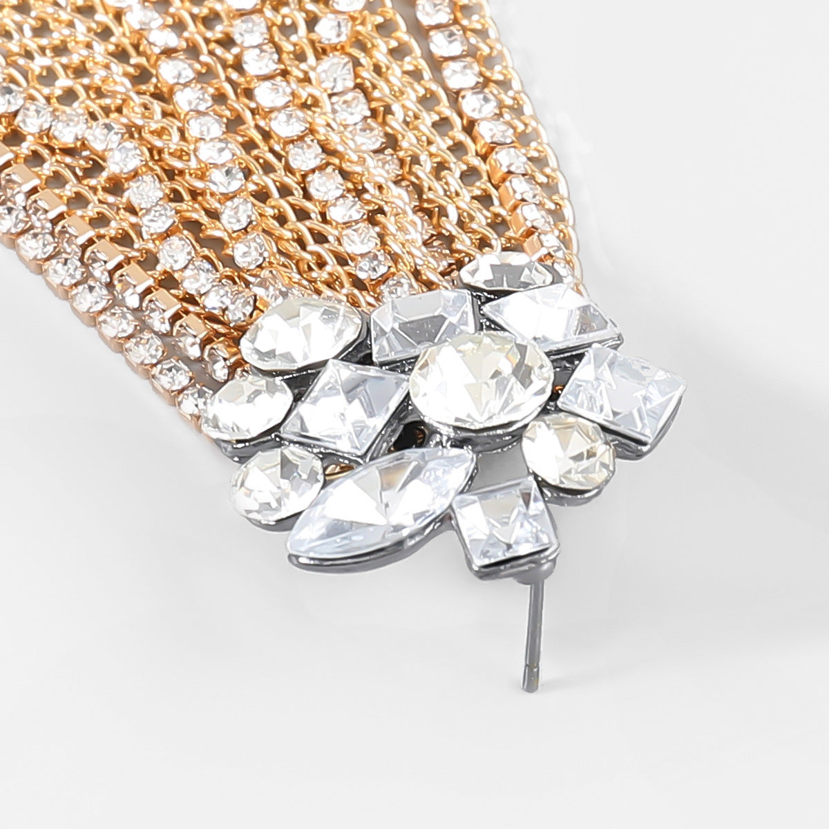 Fancy Crystal Embellished Chain Dangle Earrings