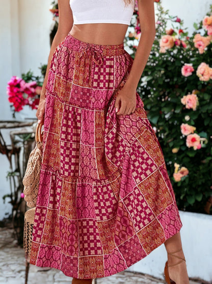 Geometric Print High Waist Maxi Skirt