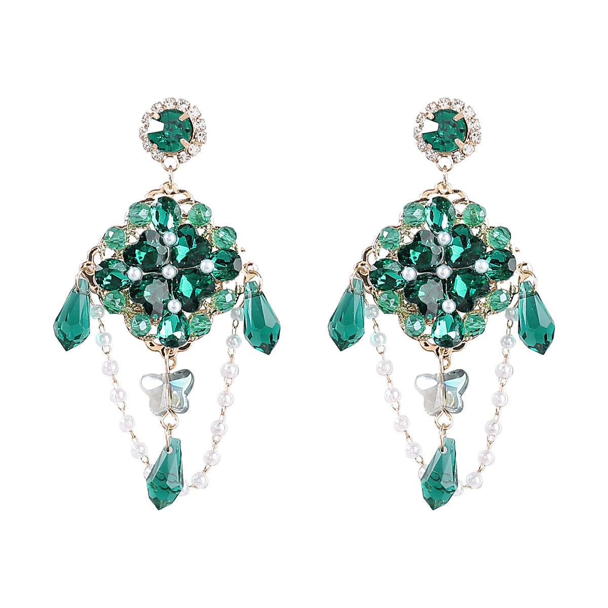 Large Crystal Dreamcatcher Drop Earrings