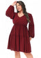 Anna-Kaci Women's Plus Size Tunic Dress V Neck Long Sleeve Smocked Casual Loose Flowy Swing Shift Dresses