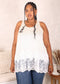 Plus Size Floral Lace Extender Tank Vest Crew Neck Loose Camisole Blouse Tops, Beige
