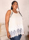 Plus Size Floral Lace Extender Tank Vest Crew Neck Loose Camisole Blouse Tops, Beige
