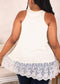 Plus Size Floral Lace Extender Tank Vest Crew Neck Loose Camisole Blouse Tops, Beige