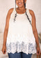 Plus Size Floral Lace Extender Tank Vest Crew Neck Loose Camisole Blouse Tops, Beige