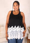 Plus Size Floral Lace Extender Tank Vest Crew Neck Loose Camisole Blouse Tops, Black