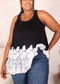 Plus Size Floral Lace Extender Tank Vest Crew Neck Loose Camisole Blouse Tops, Black