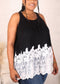 Plus Size Floral Lace Extender Tank Vest Crew Neck Loose Camisole Blouse Tops, Black