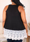 Plus Size Floral Lace Extender Tank Vest Crew Neck Loose Camisole Blouse Tops, Black