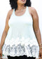 Plus Size Floral Lace Extender Tank Vest Crew Neck Loose Camisole Blouse Tops, Green