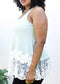 Plus Size Floral Lace Extender Tank Vest Crew Neck Loose Camisole Blouse Tops, Green