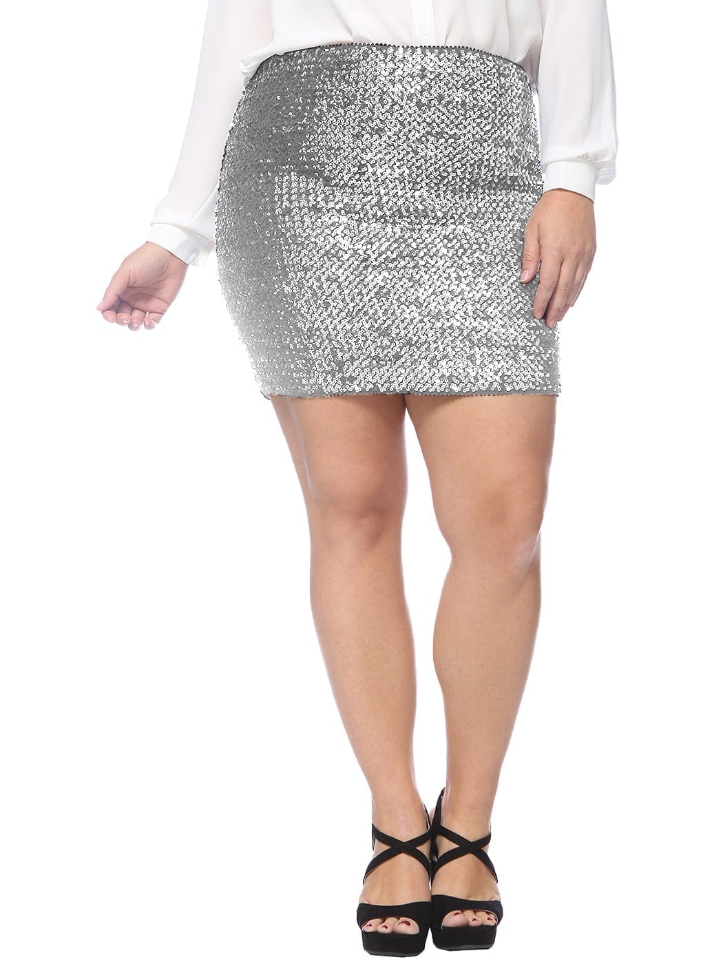 Plus Size Metallic Sequin Stretch Mini Skirt