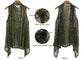 Plus Size Boho Open Front Crochet Cover Up Sleeveless Shawl Cardigan Vest, Olive Green