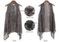 Plus Size Boho Open Front Crochet Cover Up Sleeveless Shawl Cardigan Vest, Brown