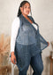 Plus Size Boho Open Front Crochet Cover Up Sleeveless Shawl Cardigan Vest, Navy