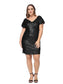 Plus Size Sequin Ruched Sleeve Cocktail Dress