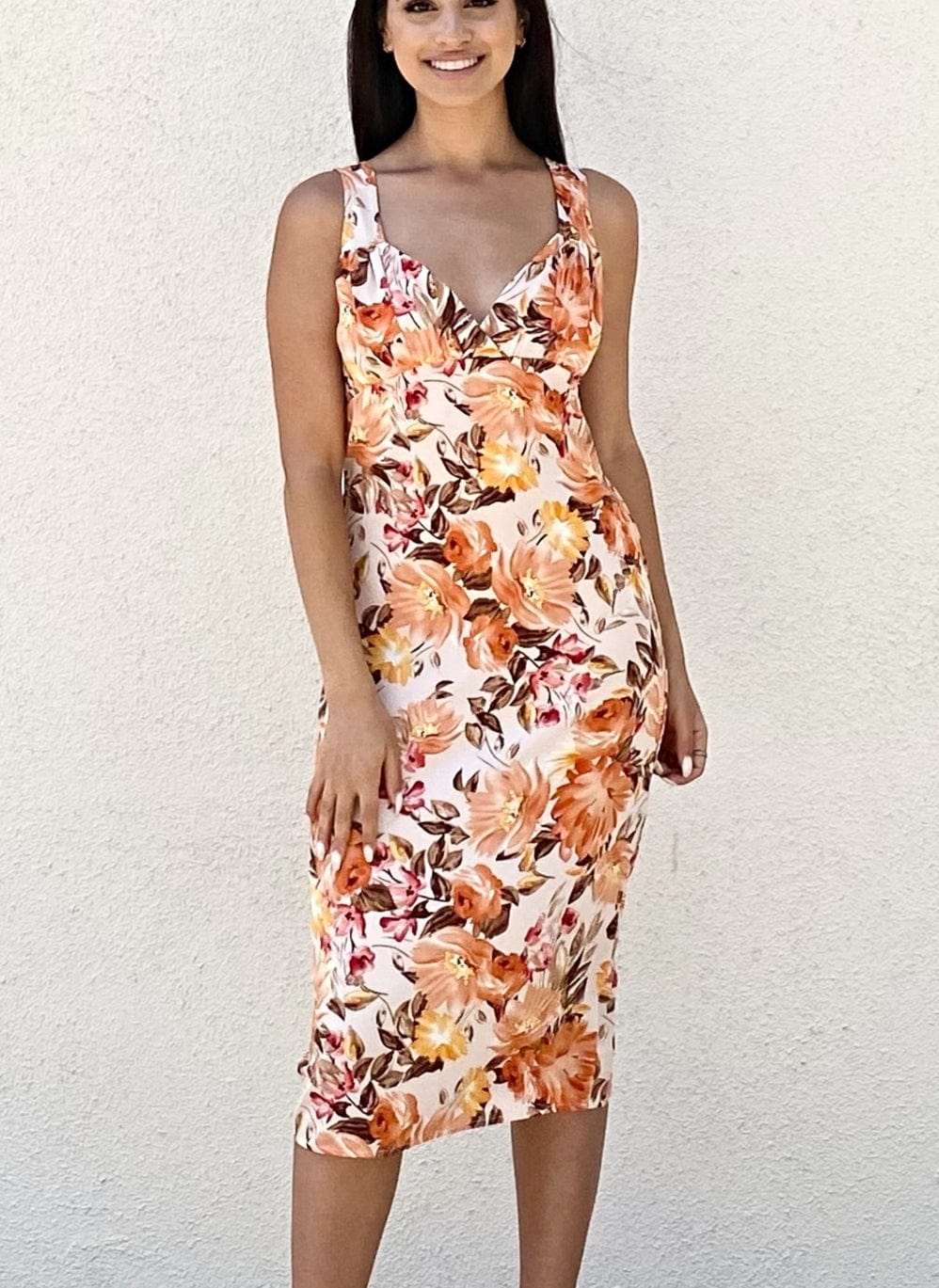 Plunge Neck Tropical Print Dress