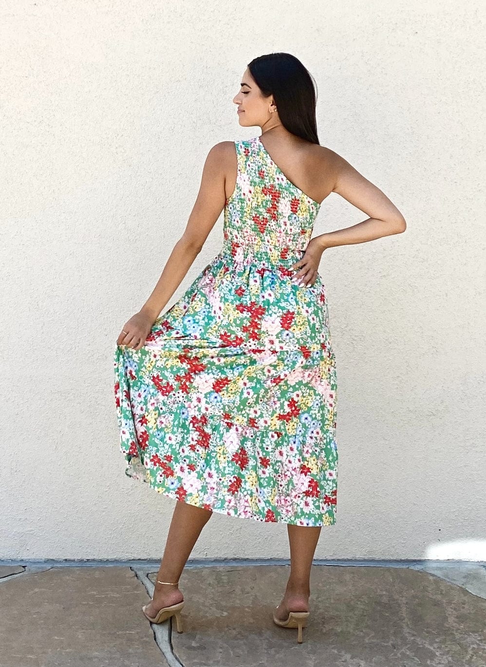 Easy on the Eyes Floral One Shoulder Dress