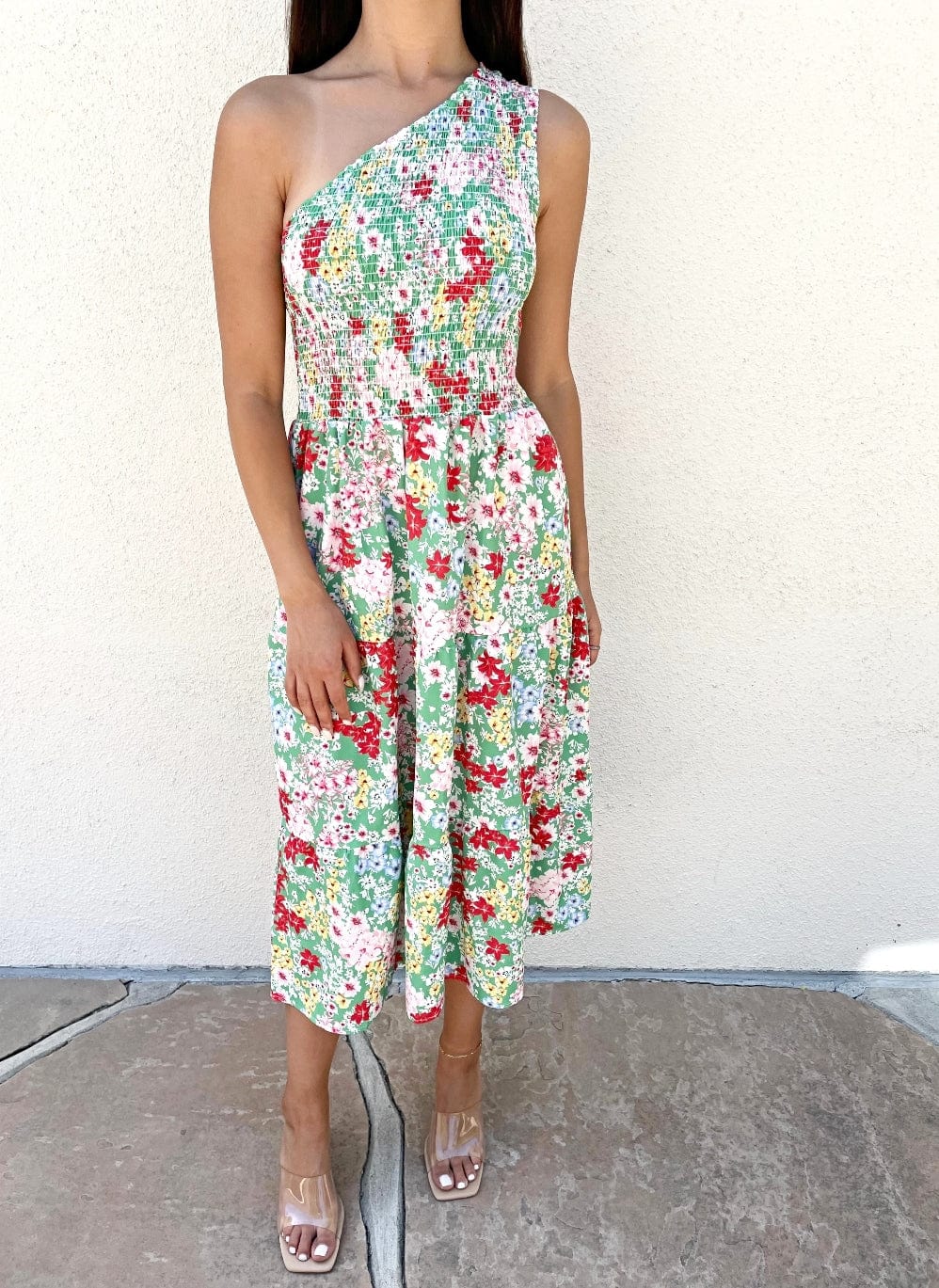 Easy on the Eyes Floral One Shoulder Dress