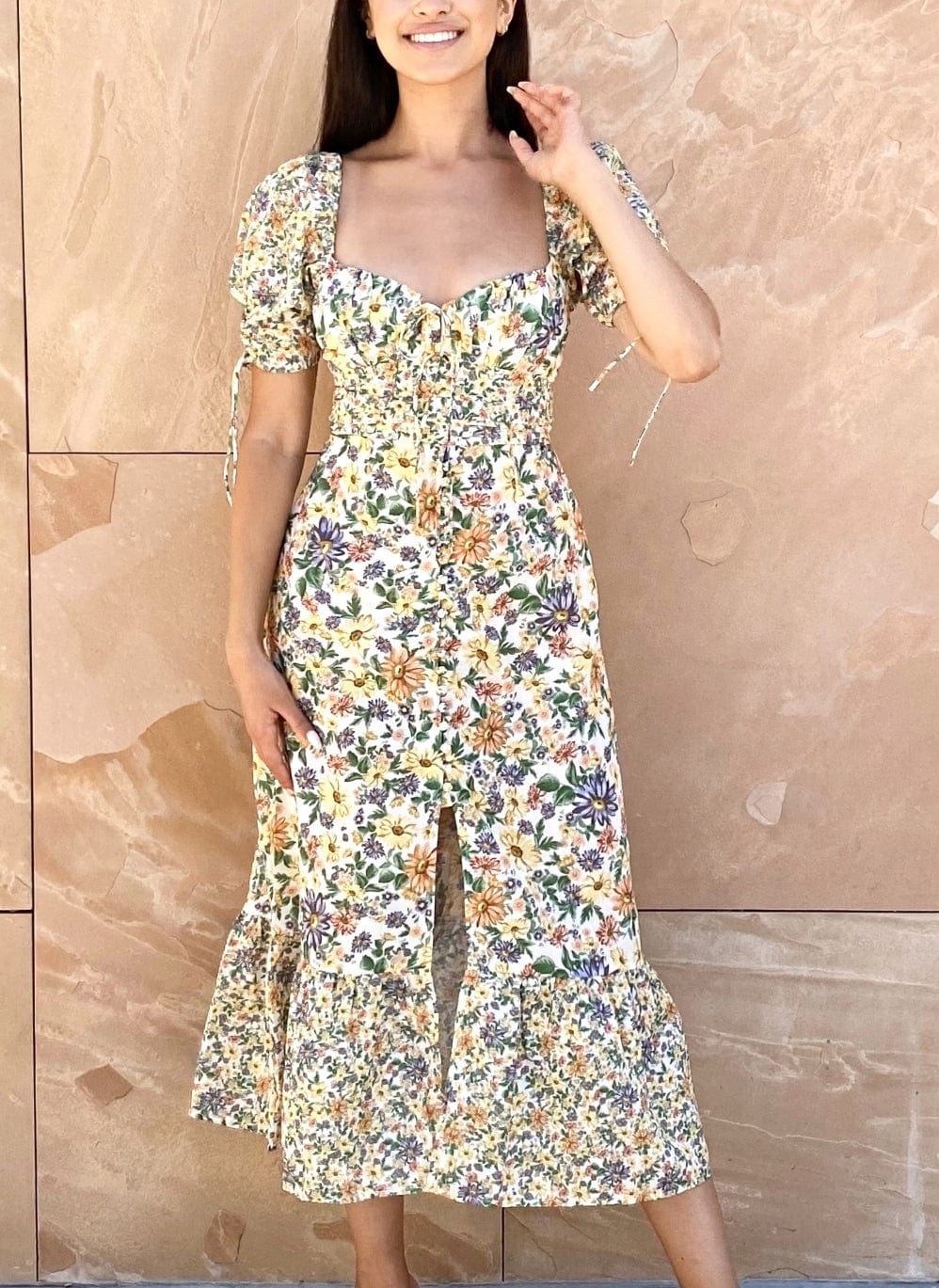 Floral Printed Flutter Midi Dress