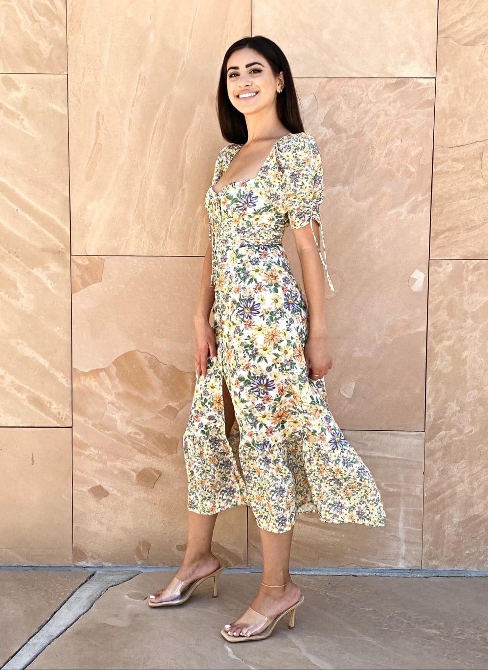 Floral Printed Flutter Midi Dress