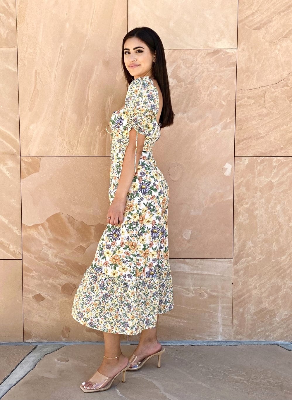 Floral Printed Flutter Midi Dress