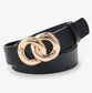Faux Leather Belt with Stylish Round Gold Buckle