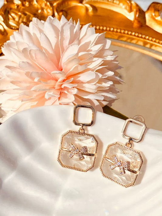 Transparent Box Earrings with Bow