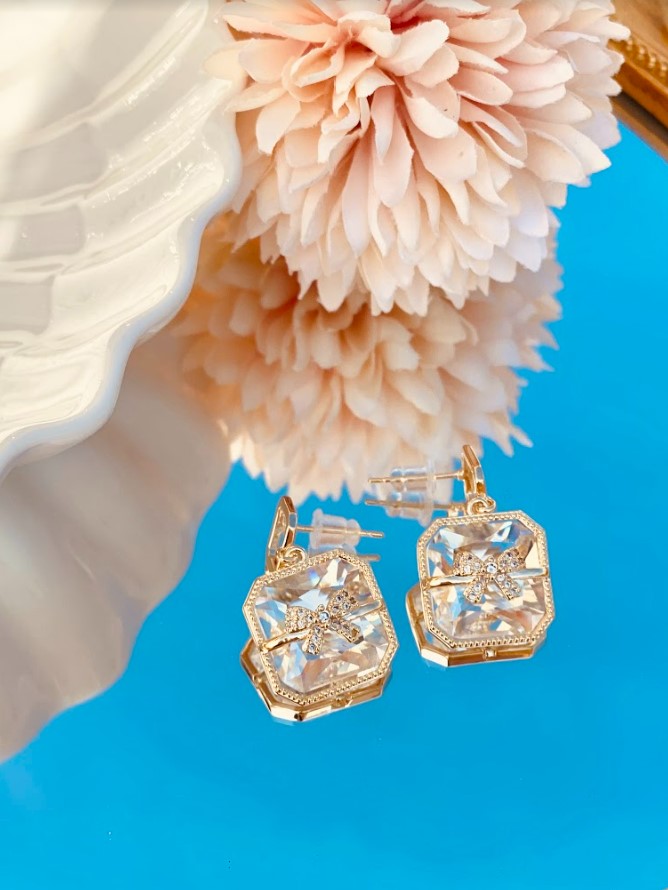 Transparent Box Earrings with Bow