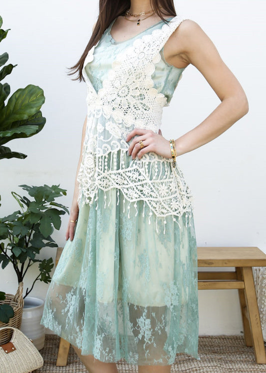 Gatsby Crochet Vest Lace Dress Set