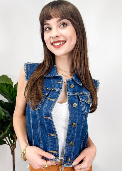 Cotton Denim Cropped Vest