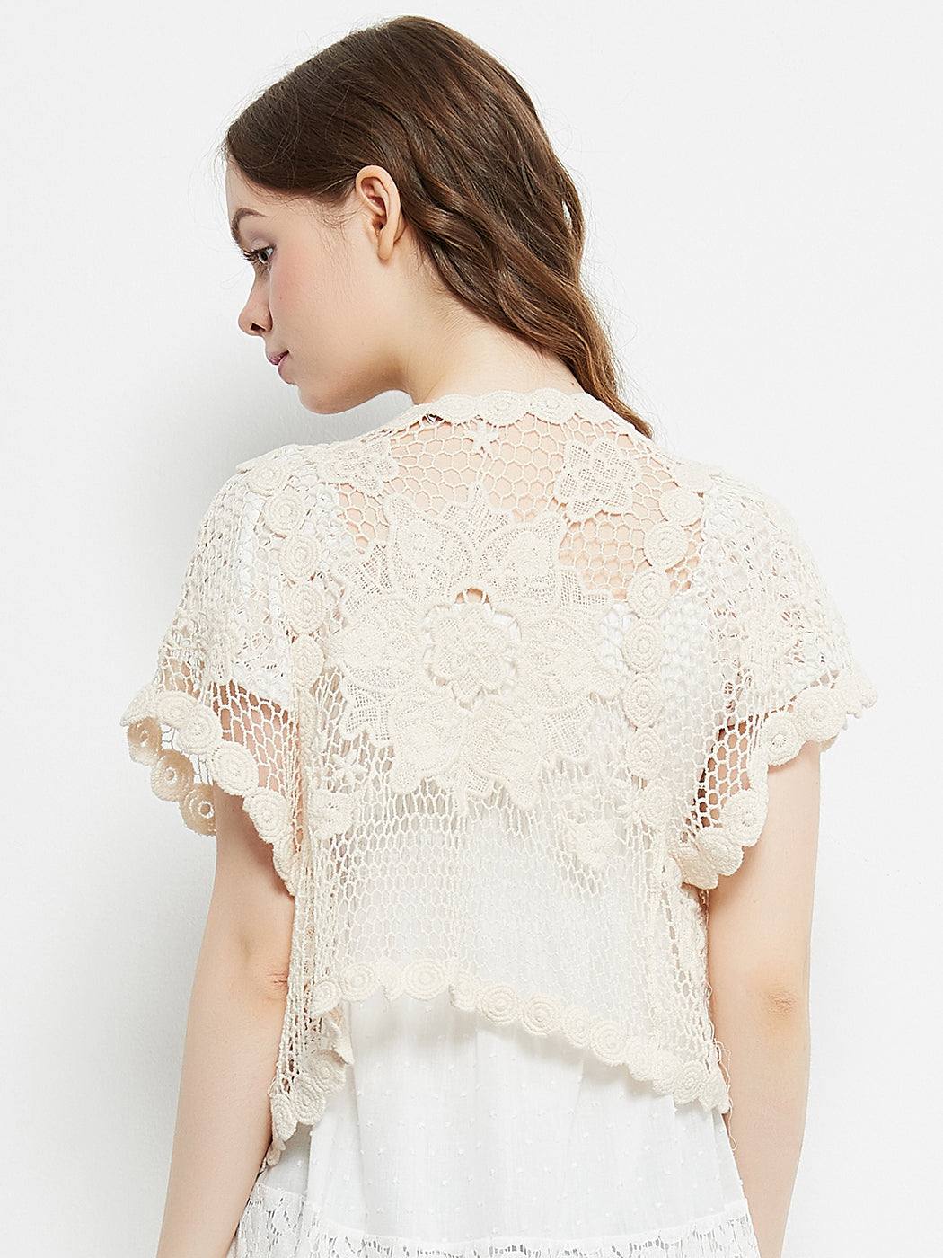 Crochet Floral Lace Short Sleeve Cropped Shrug