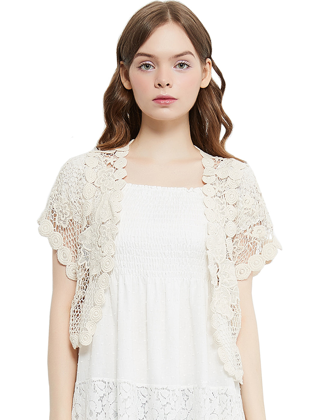 Crochet Floral Lace Short Sleeve Cropped Shrug