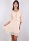 Boho Peasant Floral Lace Ruffle Hem Bell Sleeve Mini Dress