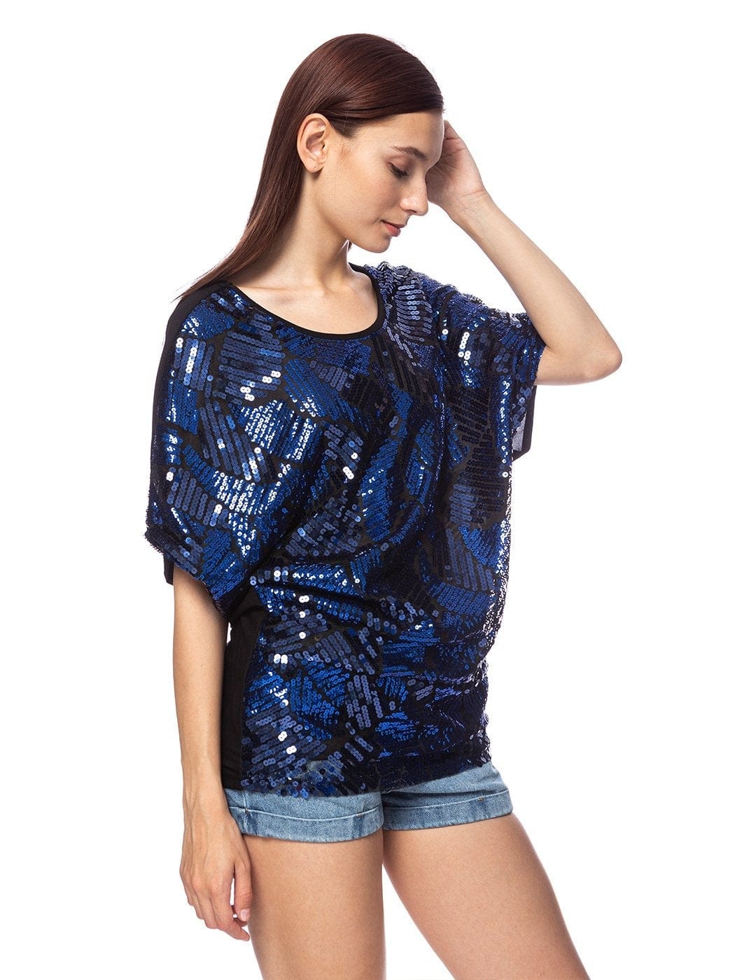 Anna-Kaci Womens Loose Fit Sequin Dolman Sleeve Evening Blouse Top