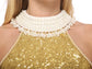 Pearl Embroidered Collar Sequin Halter Top