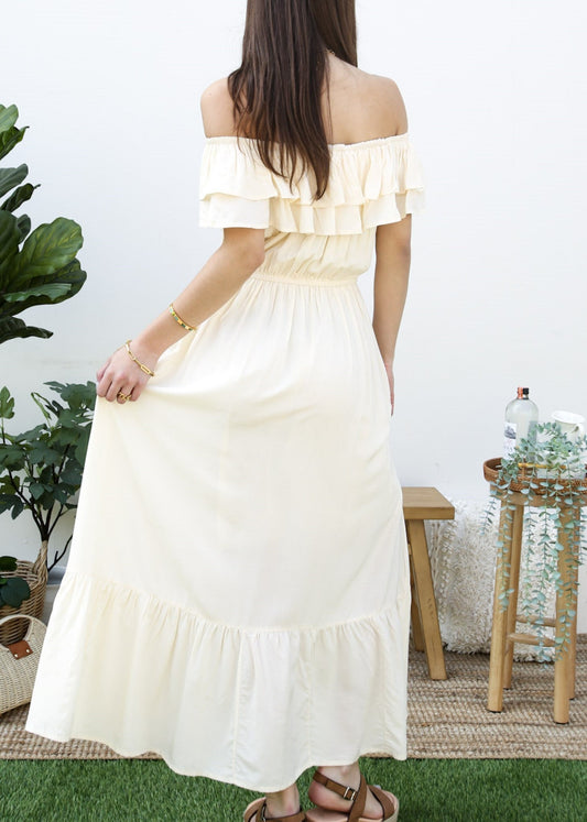 Grecian Ruffle Stretch Maxi Long Dress