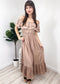 Grecian Ruffle Stretch Maxi Long Dress