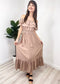 Grecian Ruffle Stretch Maxi Long Dress
