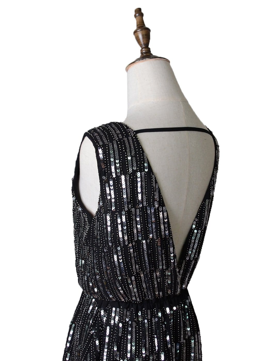 Boatneck Sequin Open Back A-line Dress