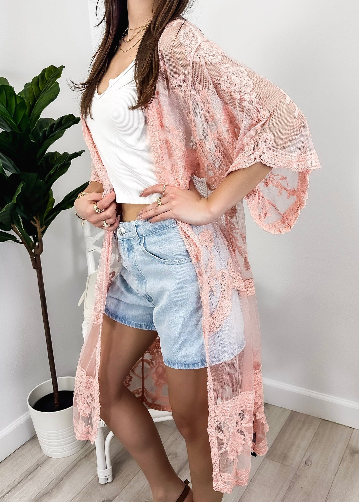 Embroidered Floral Butterfly Kimono Cover Up Cardigan