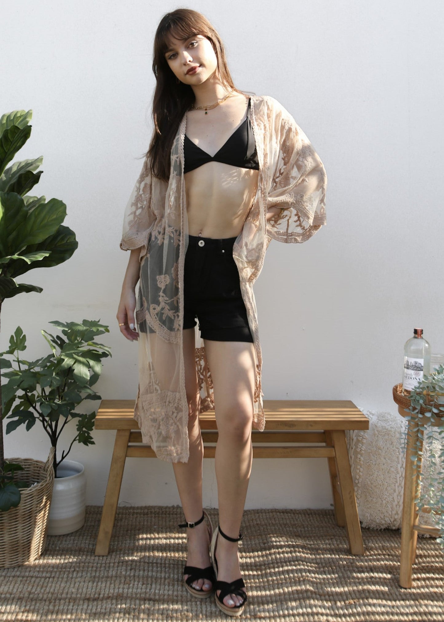 Embroidered Floral Butterfly Kimono Cover Up Cardigan