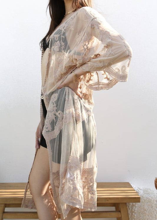 Embroidered Floral Butterfly Kimono Cover Up Cardigan